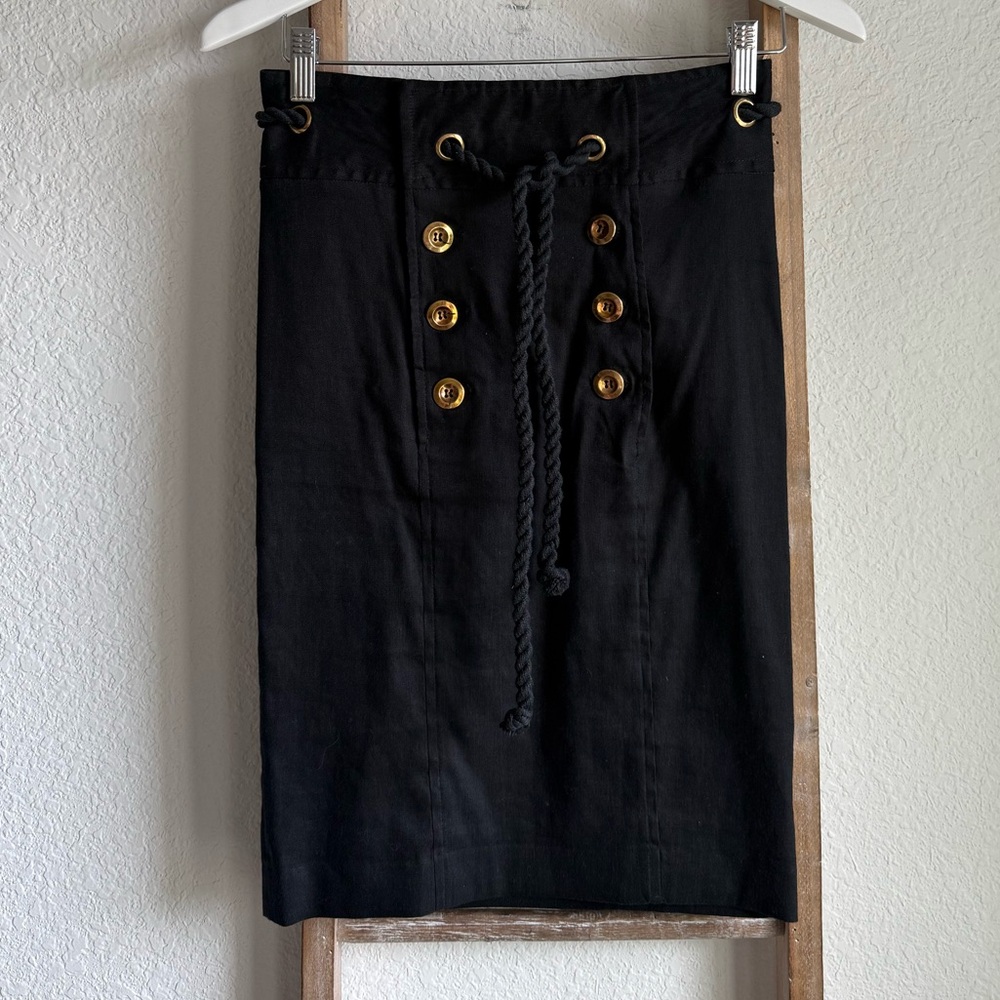 Betsy Johnson Linen Blend High Waist Black Sailor Style Pencil Skirt sz: 2